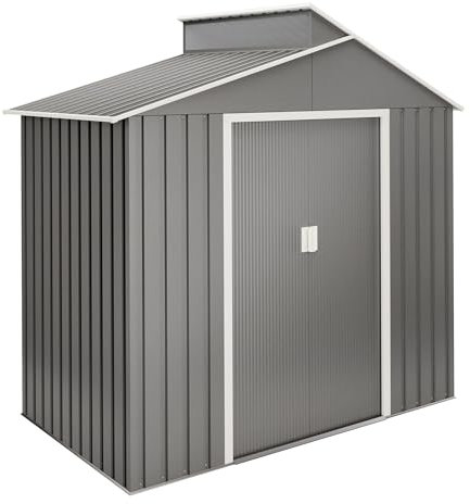 Caseta Jardín Exterior 2,84 m2 Latte – 129x220x214cm - Tragaluz de Policarbonato – Puerta Corredera Doble – Techo Inclinado - Cobertizo para terraza metálico de Almacenamiento