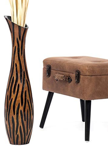 Leewadee Jarrón de Suelo Grande Alto 65 cm - Jarrón Marrón Madera de Mango Hecho a Mano Hierba Pampa