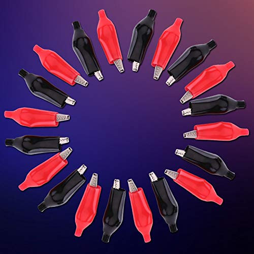 Mugast 20 Pince crocodile, emboîture baïonnette et poignée | rouge et noir | fer, PVC nickelé | longueur 28mm | pince crocodile de technologie | pince crocodile