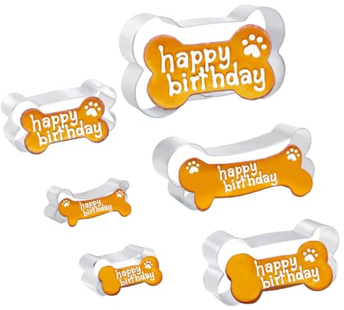 TINGSING 6 Pieces Dog Bone Cookie Cutters Set, Dog Cookie Cutter 5, 4, 3.5, 2, 4.8, 3 Bone Shape Cookie Cutters Stainless Steel Biscuit Mold for Homemade Dog Treats, Sandwiches, Fondant