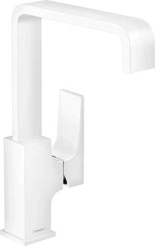 hansgrohe 32511700 Metropol Single Washbasin Mixer Tap 230 with Lever Handle and Push-Open Drain Fitting Matt White, spout Height 230 mm