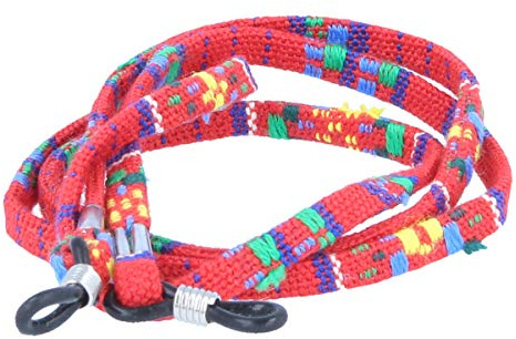 Cordoncino piatto e sottile per occhiali con design etnico in rosso.