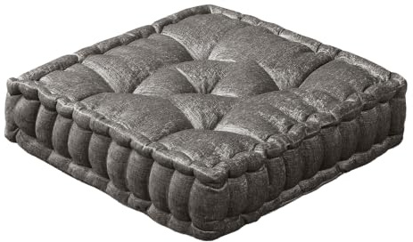 Intelligent Design Azza Floor Pillow, Large Cushions Sitting for Adults, Floor Pillow for Meditation or Yoga, Lustrous Chenille Tufted with Scalloped Edges for Bench/Chair Cushion, 20x20x5 Charcoal