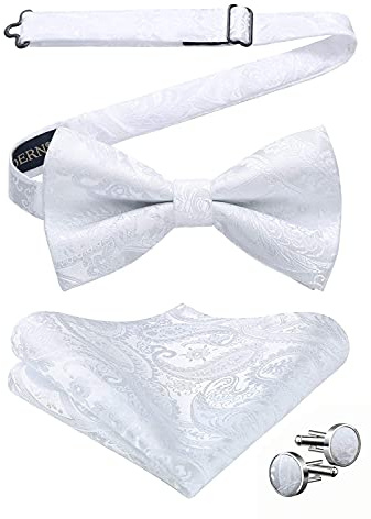 HISDERN Herren Paisley Fliege und Einstecktuch mit Manschettenknöpfe Set,Schleife mit Haken - Bereits Gfebunden，Verstellbare Fliege,Vorgebundene Fliege,für Hochzeit Sfeier Weihnachten Halloween
