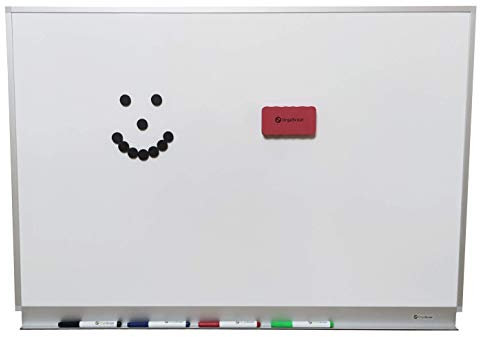 OrgaScout Whiteboard Set - 60cm x 90cm Querformat - Magnettafel mit lackierter Stahloberfläche, weiß und beschreibbar - mit Tafelwischer, 10 schwarzen Magneten und 4 farbigen Boardmarkern