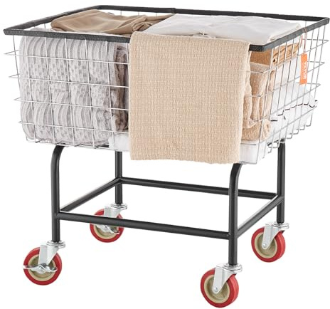 VEVOR Wire Laundry Cart, 2.8Bushel Wire Laundry Basket with Wheels, 26.7''x21.7''x26.4'' Commercial Basket Cart, Steel Frame with Chrome Finish, 4 Casters