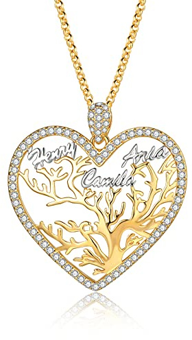 RolaOnly Collier personnalisé Arbre de Vie en Argent Sterling 925 chaîne en Or Famille amitié énergie Moments spéciaux Cadeau significatif pour Femme mère Famille