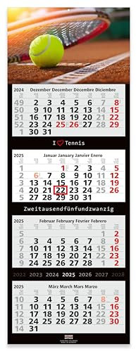 GEIGER-OFFICE 4-Monatskalender 2026 TENNIS - Wandkalender 33 x 90 cm Großformat - Bürokalender mit tollem Bildmotiv - Geschenk für Tennis-Fans - Made in Germany by Geiger-Office