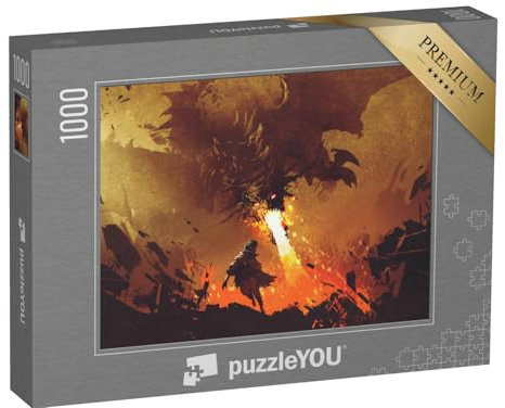 puzzleYOU: Puzzle 1000 Teile „Fantasy-Szene, die einen Jungen zeigt, der vor dem Drachen wegläuft“ – aus der Puzzle-Kollektion Fantasy