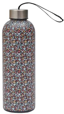 Eco Chic Bouteille thermique réutilisable | Bouteille de voyage isotherme en acier inoxydable avec couvercle anti-fuite | Utilisable pour boissons chaudes et froides (Petites fleurs Noir)