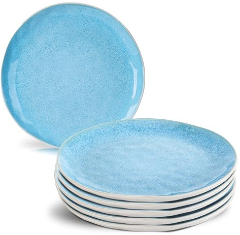 MIAMIO - Teller Set 6 x 28 cm - Lumera Collection (Blau) | aus Steingut, mikrowellenfest, 6 Teller