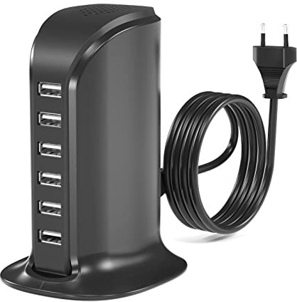 POANES 6 Port USB Ladestation 50W USB Ladegerät Mehrfach USB-C Handy Netzteil Mehrfachstecker Charging Station für iPhone iPad iPod Samsung Huawei LG Nexus HTC Nokia Motorola