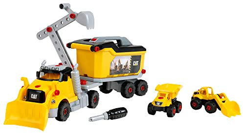Theo Klein 3252 Caterpillar - Schraubtruck 4 in 1 I Konstruktionsspielzeug mit Werkzeugbox I Inkl. Bagger und Kipper I Spielzeug für Kinder ab 3 Jahren