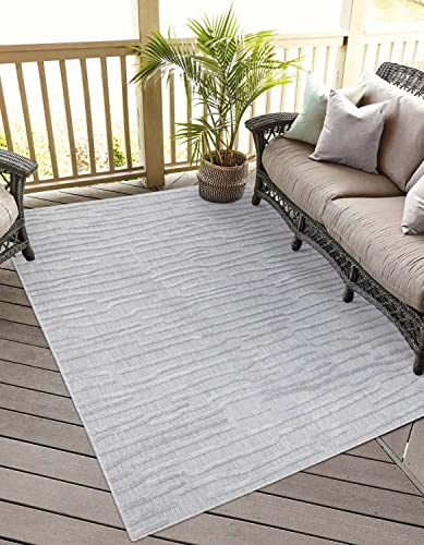 carpet city inomhus- och utomhusmatta – 280 x 380 cm – för inomhus- och utomhusbruk – väderbeständig balkongmatta, terrass, hall, kök – vardagsrumsmattor – högdjup/3D-effekt – randigt mönster i grått
