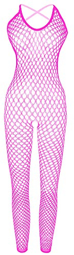 JFAN Ropa Interior de Malla Mujer Trajes de una Pieza Conjunto Lenceria Body Mini Vestido Pijama de Encaje Transparente Regalo de Nochebuena y San Valentín，Talla única Rosa