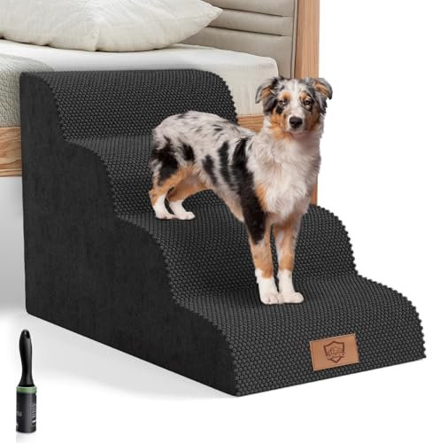 Myiosus Hundetreppe 4 Stufen, Haustiertreppe aus Schwamm, Hund Treppe mit Waschbar Bezug, Hundetreppen für Kleine Hunde und Katzen, Dog Stairs für Sofa Bett