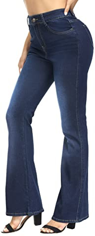 TTFIFENG Jean Évasé pour Femme, Taille Haute, Extensible avec Bas Cloche, Noir, en Denim, Pantalon, Bleu Foncé 02., 40