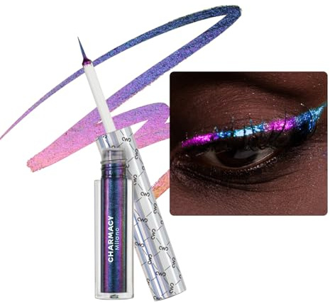 CHARMACY Chameleon Glitter Liquid Eyeliner, Metallic Shade Color Shift Eye Liner, Highly Pigmented, 24H Long-Lasting, Waterproof and Anti-Smudge, Ultra-Fine Tip, PURPLE GOLD INDIGO 904