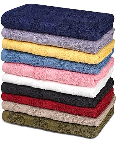 ZUPERIA Classic Hand Towels Pack of 10 (16 x 28 Inches) 100% Ring Spun Cotton Light Weight & Super Absorbent, Fast Drying Hand Towels for Bathroom, Hotels, Travel and Spa (Assorted)