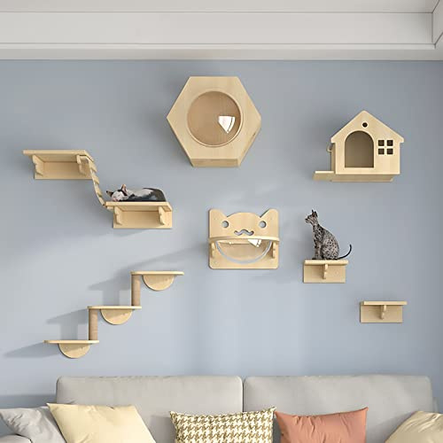 Katze Wandelement, Katzen Kletterwand Set, Wandmontierte Katzenmöbel und Katzensitzstangen für Wände, Katzenspielzeugregal zum Klettern, Schlafen und Spielen, Katzenspielplatz (Size : Style 4)
