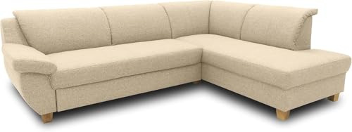 DOMO. collection Ecksofa Panama, gepolsterte Armlehnen, beige | Ottomane rechts mit Holzfuß, klassisches Ecksofa in L-Form für stilvollen Wohnkomfort, 254 x 186 x 80 cm (BxTxH)