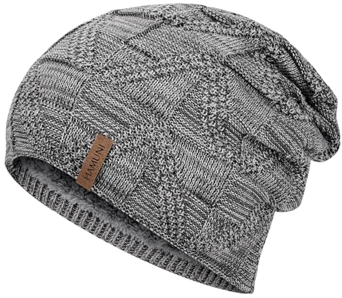 HAMUNI Mütze Damen - Atmungsaktiv Strickmütze Herren - Slouch Beanie Mütze | mit Weichem Fleece Innenfutter - Unisex Wintermütze - Klassische Herren Damen Mütze für Herbst Winter Frühjahr