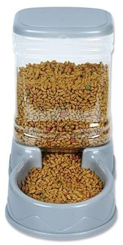 Automatic Pet Feeder Food or Water Dispenser, Dogs and Cats Small and Medium Pets Dispenser 3.5L Food Feeder Waterer Large Transparent Plastic Bucket (Grey, Feeder)