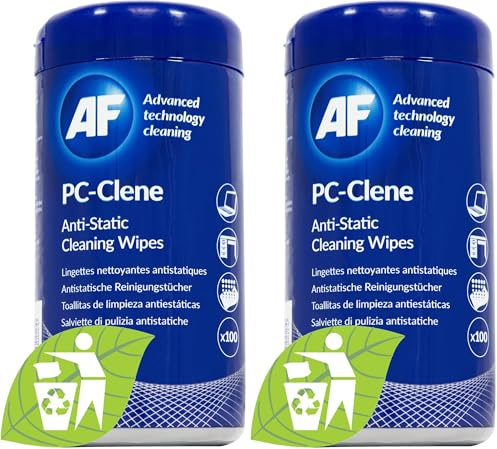 AF Anti Static PC Cleaning Wipes - for PC & Laptop Hard Surfaces, Desk, Desk Phone, VR, Headset, Games Console & Controller, Printers & More. (Pack of 2)