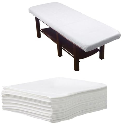10 Stk Einweg Bettlaken, Einweg Massagetisch Bettlaken, Massageliege Bezug Vliesstoff,einweg bettlaken wasserdicht und öldicht,Vlies-Bettlaken für Schönheitssalon, Spa,Massageliege100 x 200 cm (Weiß)