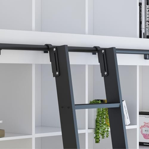 Rollleiter-Hardware-Bibliotheks-Schiebeleiter-Hardware-Kit (keine Leiter), 3,3 Fuß Bis 26,2 Fuß, Schwarze Runde Schiene/Schiene + Verlängerungszubehör For Zuhause/Innenraum/Loft/Bibliothek/Bücherregal