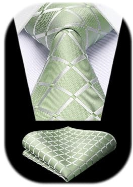 HISDERN Herren Krawatte mit Einstecktuch Karierte Formelle Klassische Hochzeit Herrenkrawatte und Taschentuch Set für Männer