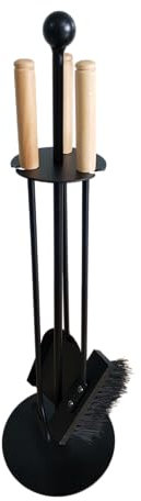 Log-Barn 4 Piece Arc Fire Companion Set, Cast Iron Modern Fireside Fireplace Tools, Black with Wooden Handles