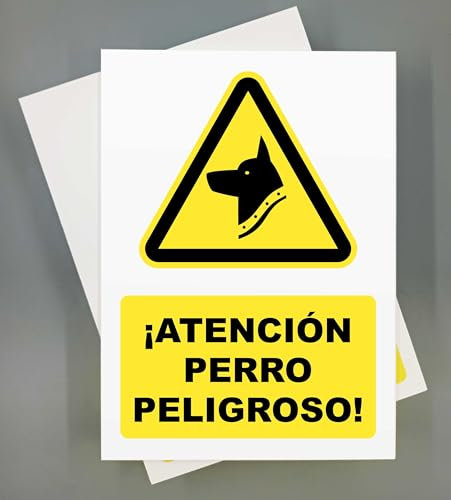 Cartel Perro Peligroso 18x25 cm Pack 2 ud Señal de Seguridad Industrial y Uso de EPI (Perro peligroso)