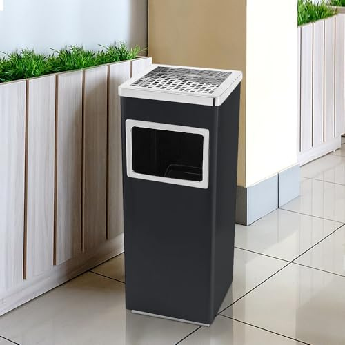 OHMG Mülleimer für den Garten, 30 l, abnehmbarer Aschenbecher mit Standfuß aus Edelstahl, Mülleimer für den Außenbereich, mit Mülleimer und Inneneimer, für Innen/Außen (24x24x60cm (schwarz))