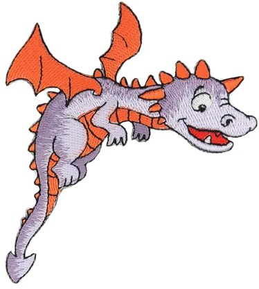 Fliegender Drache Lila Aufnäher zum aufbügeln oder aufnähen Bügelbild Kinder Bügelpatch Aufbügler für Kleidung gestickter Bügelflicken Applikation Patch Größe 8,5 x 9,6 cm