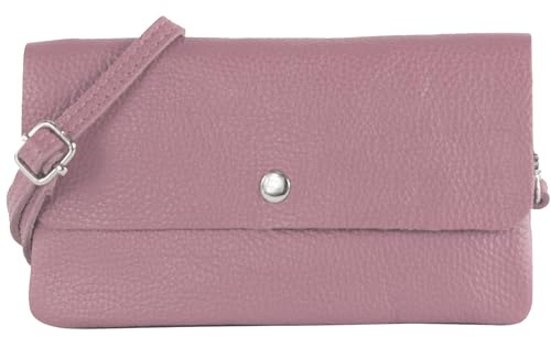 modamoda de T257 Damen Leder Umhängetasche Clutch, 20x11x2 cm, verstellbarer Schultergurt, handmade in Italy