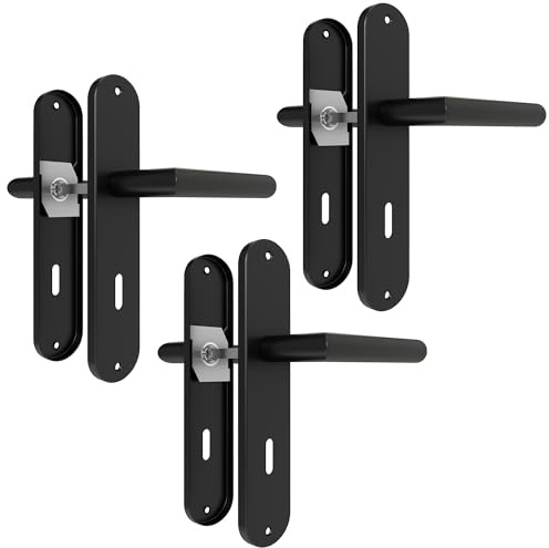 AwmnSrman 3 Stück Türgriffe Innentüren Türklinke Schwarz 72MM-DIN BB | Türbeschlag Drückergarnitur Zimmertür Garnitur Moderne Edelstahl 6 Türklinken & 6 Langschilder 240 * 50 mm