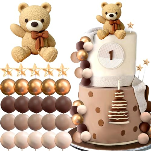 Brown Bear Cake Decoration Beige Brown Balls Cake Topper Boho Bears Cake Decoration Baby Shower Birthday Cake Decorations