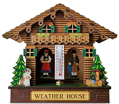 HCLZOE Weather House Weather House with Man and Woman Wood Chalet Barometer Thermometer and Hygrometer Home Decoration