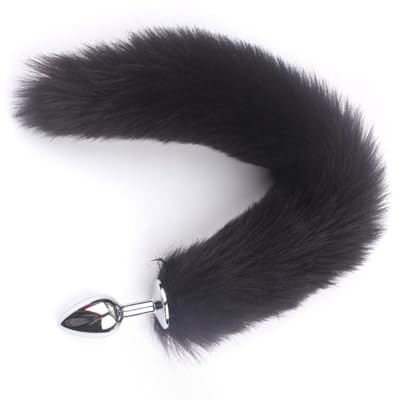 Fuchsschwanz Analplug,Edelstahl Analplug mit Fuchsschwanz ButtPlug, Erotik Fuchs Tail Anal Cosplay,konische Spitze, SM Sexspielzeug, Buttplug（Reines Schwarz）