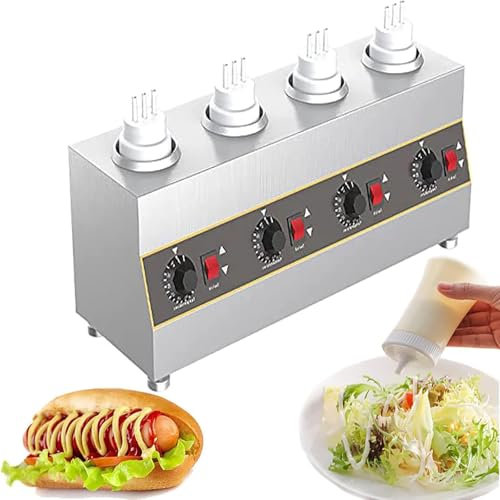 HmLotd Scaldasalsa Elettrico Commerciale, Scaldasalsa Commerciale per Zuppa, Intervallo di Regolazione della Temperatura 30~85℃ Viene Fornito con 4 Bottiglie di Plastica Riscaldamento Stereo