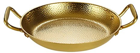 Paellera española de acero inoxidable con revestimiento antiadherente de 20 cm, sartén de doble oreja para el hogar y el restaurante, color dorado
