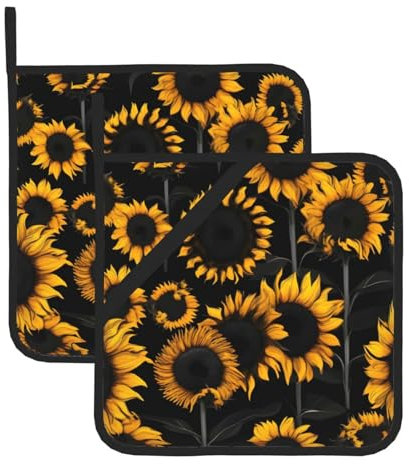 YHBLYKXP Set di 2 presine da cucina resistenti al calore, con stampa di girasole e piante