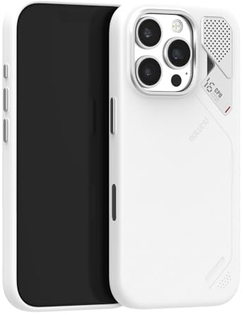 Aulumu A16 Vegan Leder Kühlung für iPhone 16 Pro Hülle | Kamera-Steuerung | Mit Kühlrippen | Luxus-Komfort | Kompatibel mit MagSafe | Komplett Umschließend - Touch Weiß