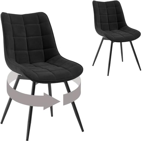 WOLTU Lot de 2 Chaises Pivotantes Salle à Manger, Chaises de Cuisine, avec Assise Rembourrée, Dossier Haut, Pieds en Métal, Tissu en Velours, Noir EZS86sz-2