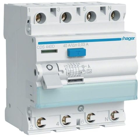HAGER CDS440D Fehlerstrom Schutzschalter Hager Typ A 40A 30mA 3P+N 6kA QuickConnect-Technik