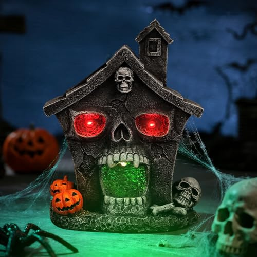 Halloween Deko LED Häuser Statue, Horror Haus Licht, Horror Figuren Innen Draußen, Halloween Dekoration Beleuchtung für Party Deko (B)