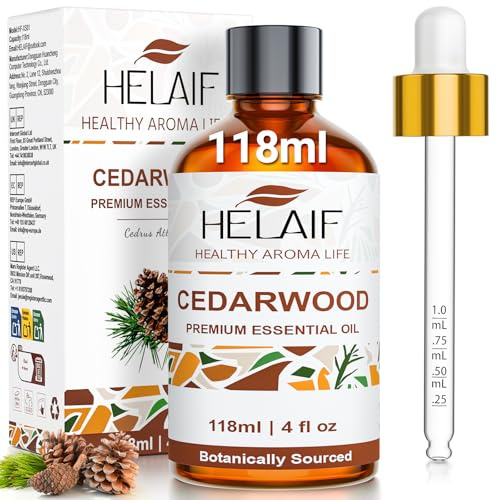 HELAIF Ceder Eterisk Olja 118 ml Ångdestillerad, inklusive pipett Lämplig för träunderhåll aromaterapi avslappning och fördelning
