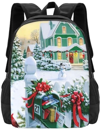 POEZJZW Christmas Mailbox And Gifts Pattern Casual Shoulders Backpack School Bags Ladies Day And Sports Travel Bag Laptop Bag