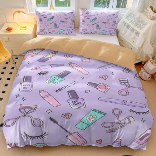 Set di biancheria da letto con copripiumino rosa Makeup Dream, a tema cosmetico, con tavolozza di ombretti con stampa con tavolozza di ombretti, per letto matrimoniale, decorazione per camera da letto